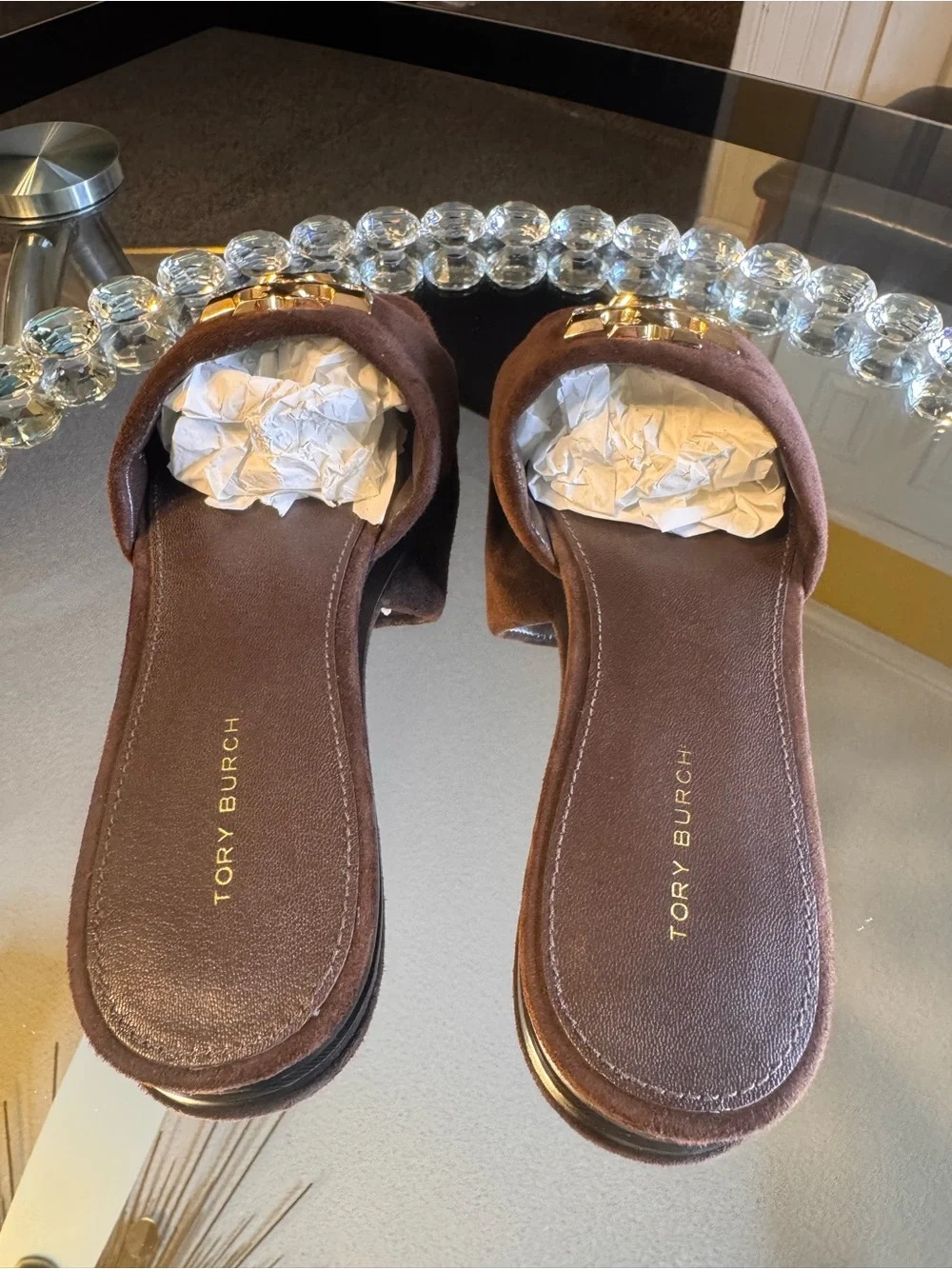 Tory Burch Brown Suede Eleanor Flat Sandals/ Slide. Size 7
